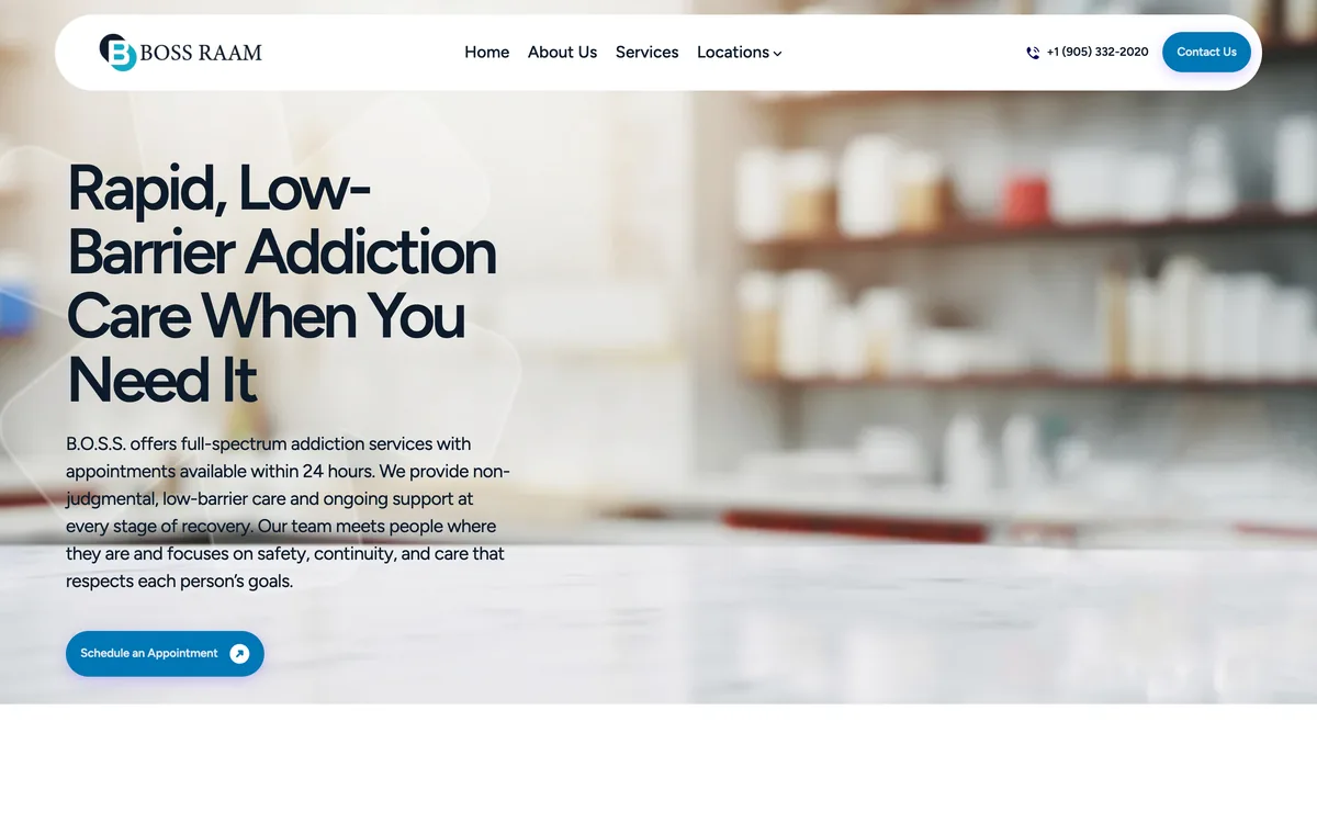 B.O.S.S. Med Clinic website, desktop view