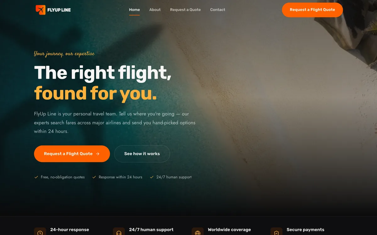 FlyUp Line website, desktop view