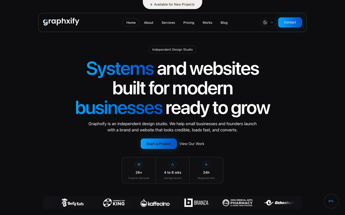 Graphxify website, desktop view
