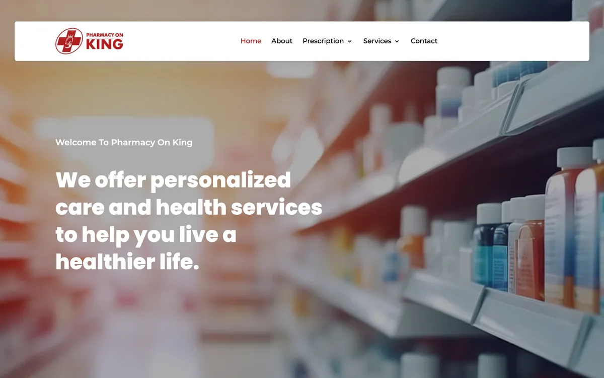 Pharmacy On King website, desktop view